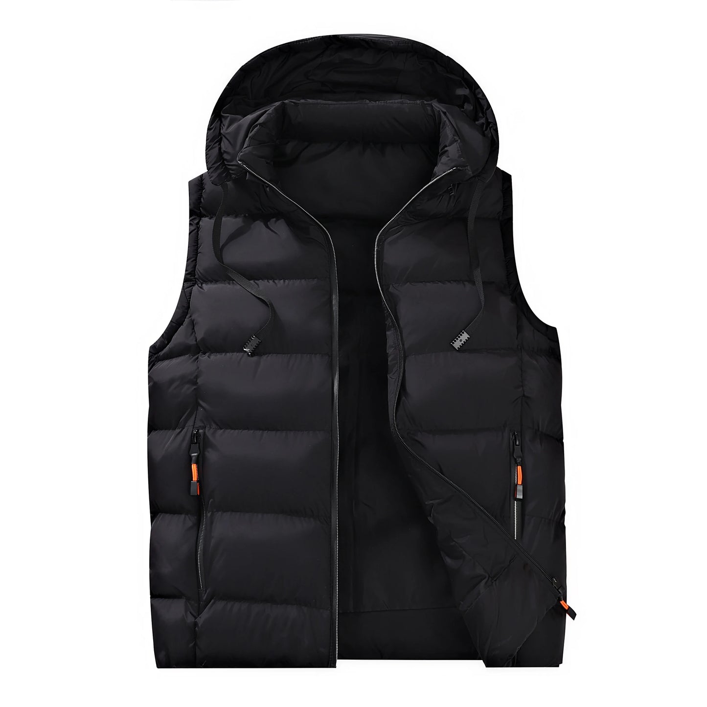 Streetwear Men's Puffer Vest - Removable Hood with Drawstring, Hidden Zip Pockets, Edgy for Winter Daily Looks