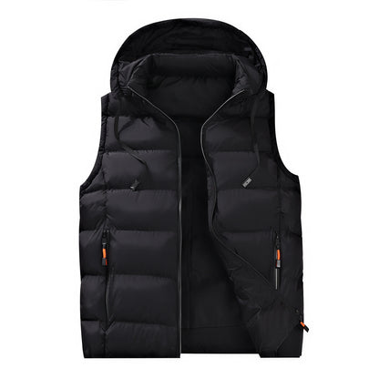 Streetwear Men's Puffer Vest - Removable Hood with Drawstring, Hidden Zip Pockets, Edgy for Winter Daily Looks