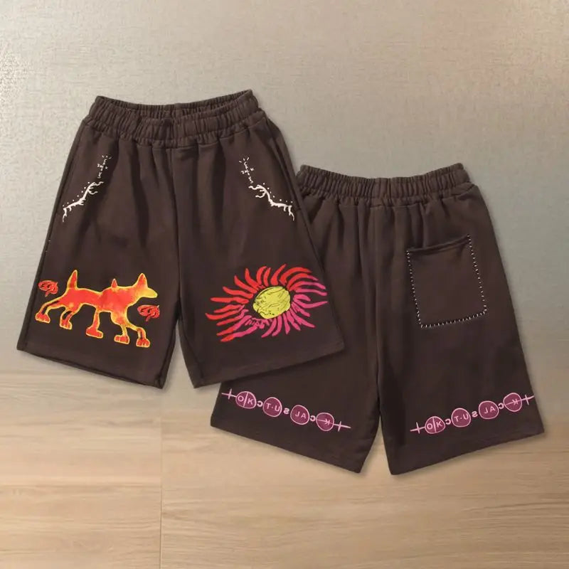 Cactus Jack X Utopia Shorts Summer Hiphop Street Terry Elastic Waist Sports Cropped Pants Men Women Casual Loose Shorts