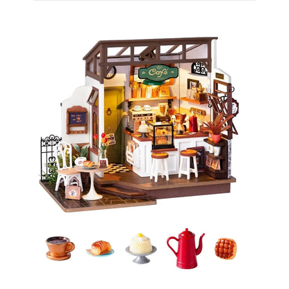 Rolife DIY Miniature House Kit Flavory Café 3D Puzzle Dollhouse Building Model Kit with LED for Desk Decor Gift for Adult Friend