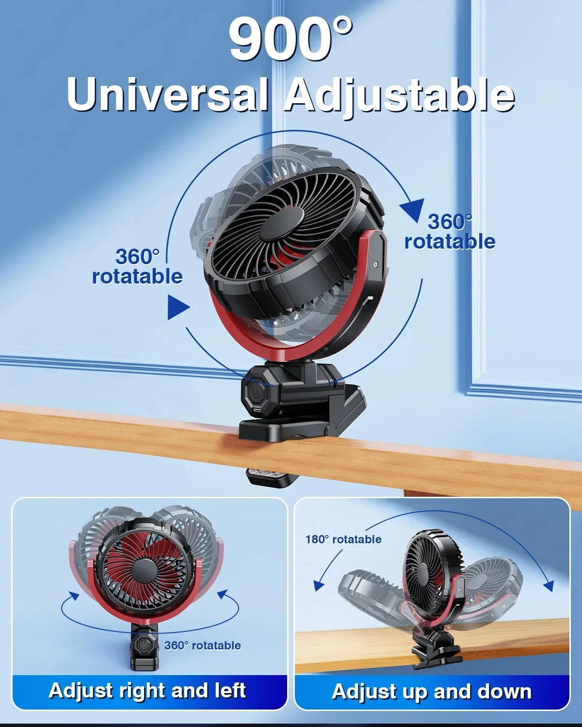 Summer Car Electric Fan Adjustable Speed Cooling Fan With Clip 2000mAh Rechargeable Air Cooler Fan Home Outdoor Travel