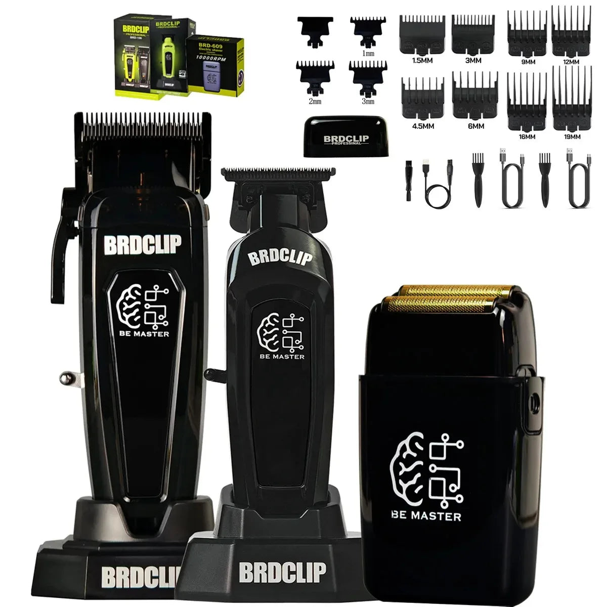 BRD FADE Clipper Professional Men's Hair Line Up Trimmer 10000RPM Barber Foil Shaver Base Charger Salon Blending Tools