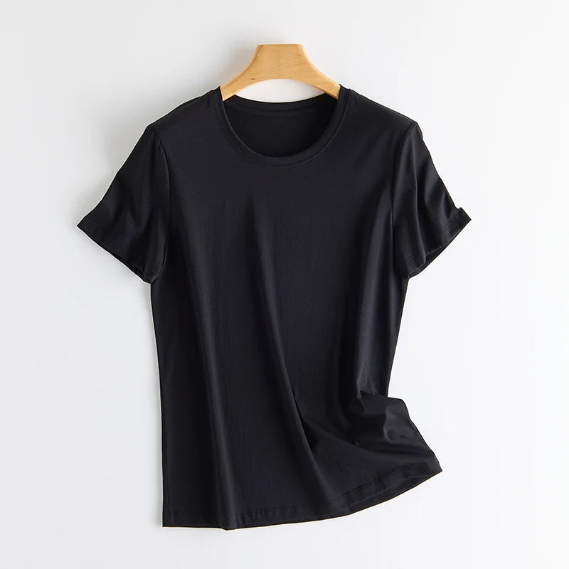 Summer Short Sleeve T-Shirt Women Tee Shirts Real Silk Linen Cotton T Shirt Women's Casual Tees V-neck Woman Tshirt Solid Tops