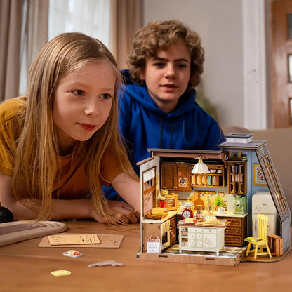 Robotime Baking Kitchen DIY Miniature Dollhouse Kit Crafts Hobbies Amazing Gift 3D Puzzle Mini House Building Kit Book Nook