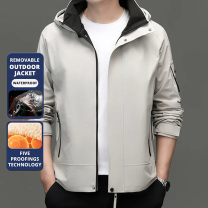Top Grade Waterproof Designer Men Outdoor Jacket Soft Shell Autumn Windbreaker Casual Sports Coats Detachable Cap Outwear