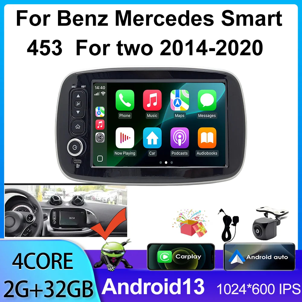 8inch Multimedia Navigation GPS Screen Android Auto Carplay Radio for Benz Smart 453 Fortwo 2014-2020 Car Autoradio