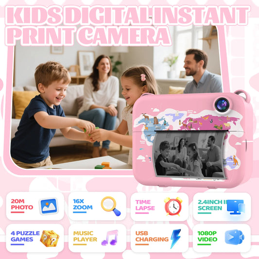 Kids Camera Children's Camera Can Take Photos Record Videos And Print New Style Instant Camera Gift For Girls Baby Camera Toy