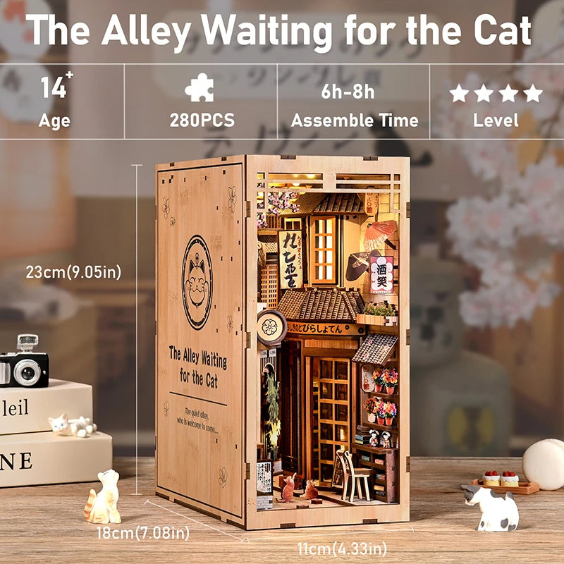 Bookshelf Set DIY Book Nook Kit 3D Wooden Doll House Puzzle Bookshelf Insert Decor With LED Light Dollhouse Model Birthday Gifts