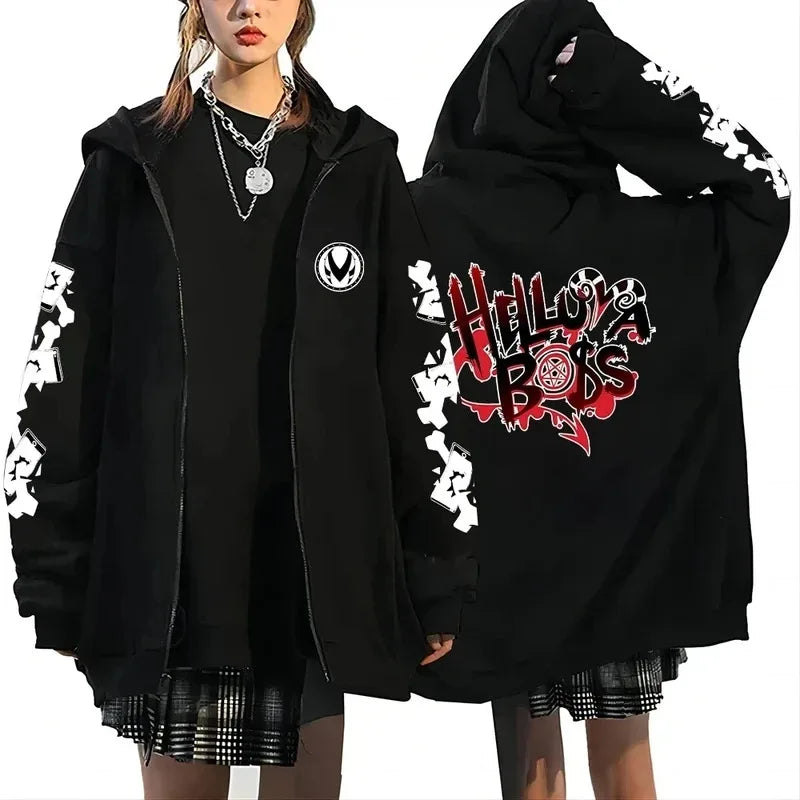 Trendy Anime Hooded Cardigan Unisex Harajuku Style Casual Fashion Long Sleeve Jacket Autumn Winter Fleece Zipper Sweatshirt