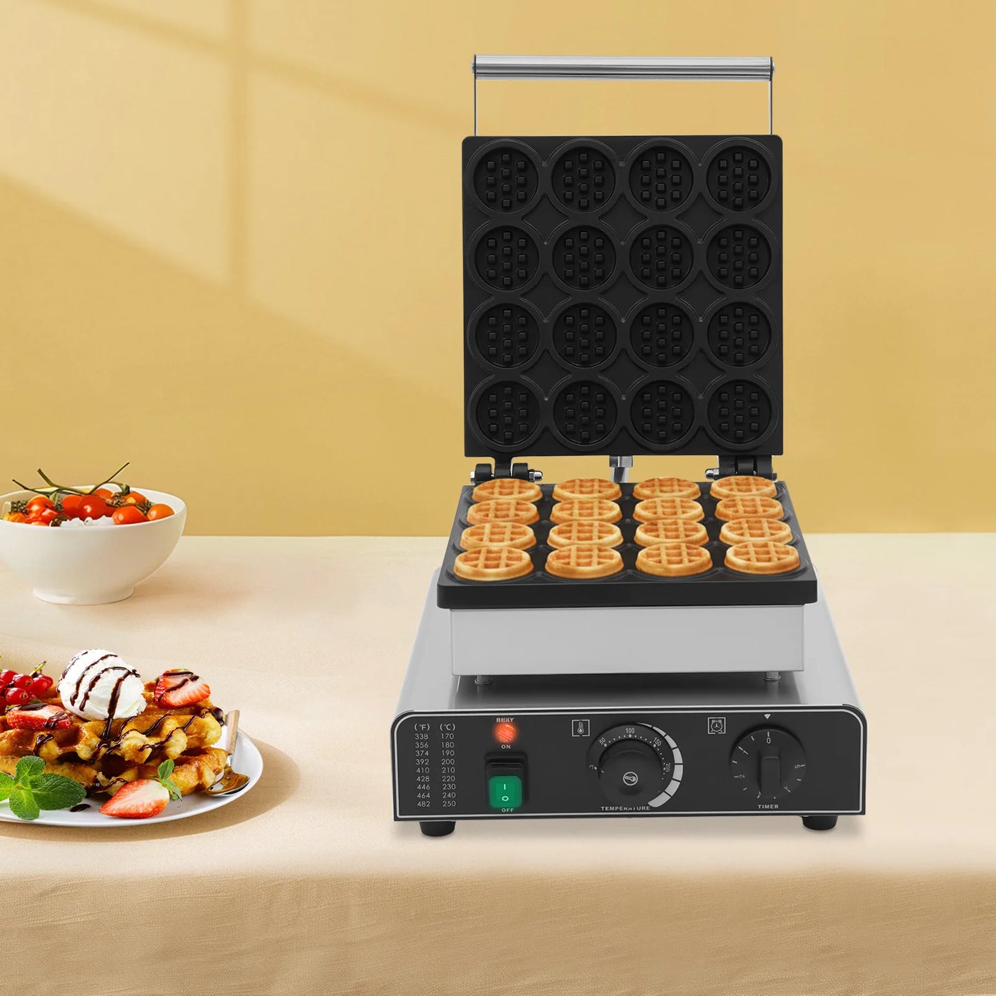 Waffle Baker Machine, 16 Grids Commercial Electric Waffle Maker Temperature Control 110V US Plug for Restaurant Coffee Shop Home