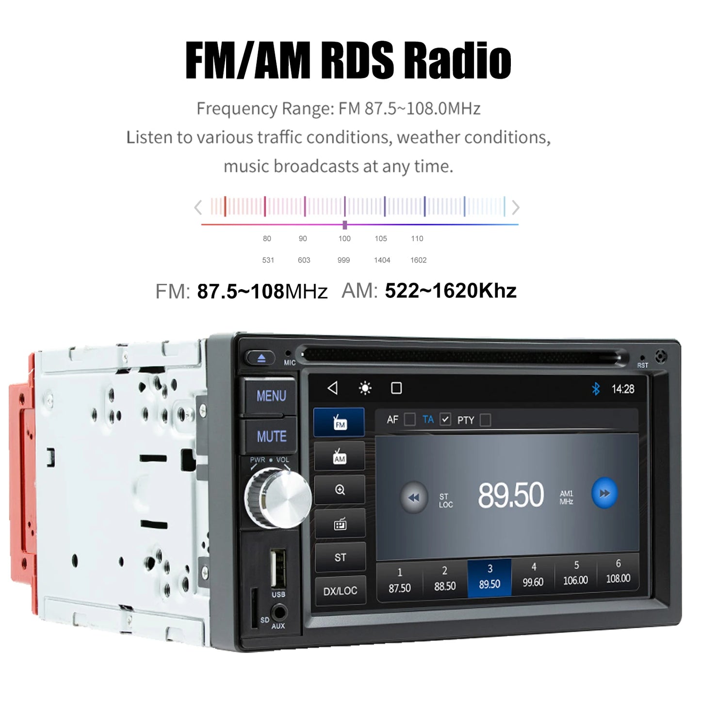 6.2" Double 2 DIN Car Stereo Radio CD DVD Player Apple Carplay & Android Auto FM/RDS HD Touch Screen Bluetooth USB TF+MIC&Camera