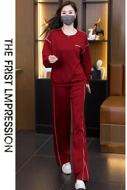 Ladies Large Size Cotton Embroidered Sportswear Set Casual Long Pants Two-Piece Fashionable Outfit for plus Size Women