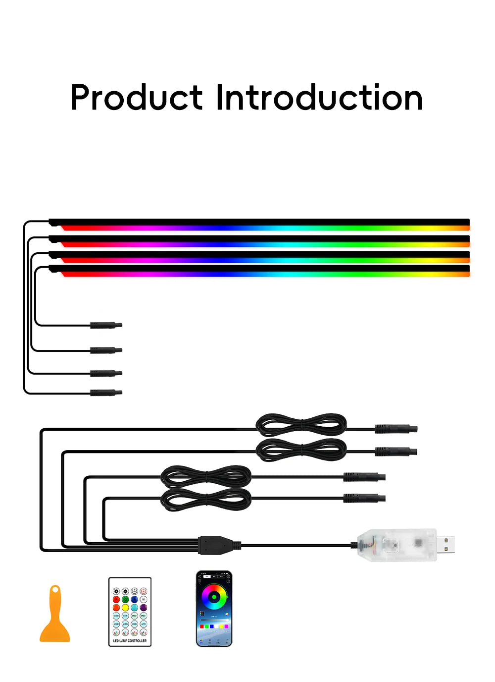 4in1 Symphony Automotive Door Frame color-changing RGB LED Interior Ambience light USB APP Remote Control Easy to Install