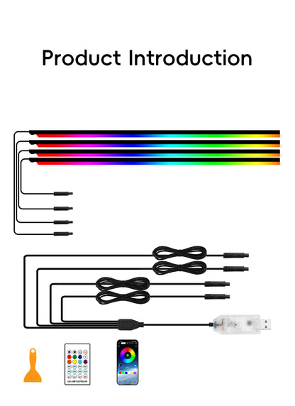 4in1 Symphony Automotive Door Frame color-changing RGB LED Interior Ambience light USB APP Remote Control Easy to Install