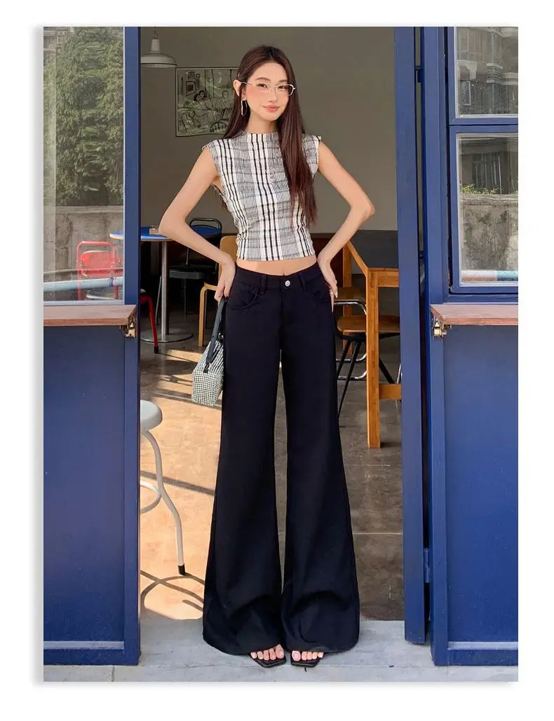 Spring 2026 Anti-wrinkle Flared Black Slimming Casual Pants New Thin Low-waisted Loose Flared Pants