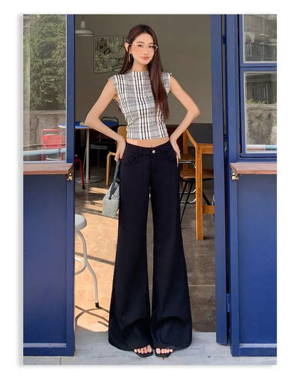 Spring 2026 Anti-wrinkle Flared Black Slimming Casual Pants New Thin Low-waisted Loose Flared Pants