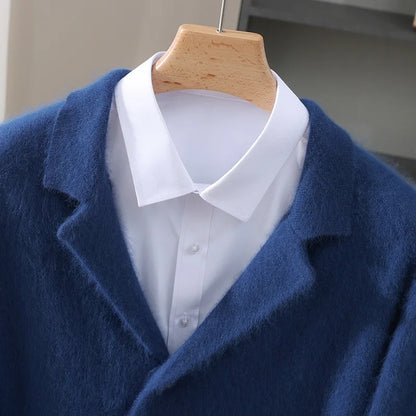 MVLYFLRT Men's 100% Mink Cashmere Cardigan Thick Knit Sweater Suit Collar Premium Warm Winter Outerwear Men's Clothing D185 ﻿