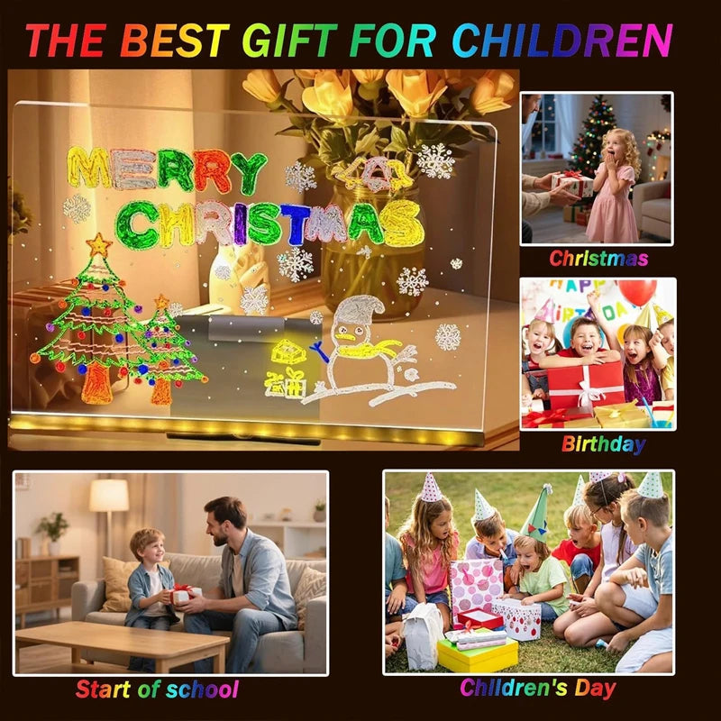 Luminous Acrylic Drawing Magic Led Transparent Board, Kids DIY Educational Toys Gift, LED Note Board With Stand and 7 Colors