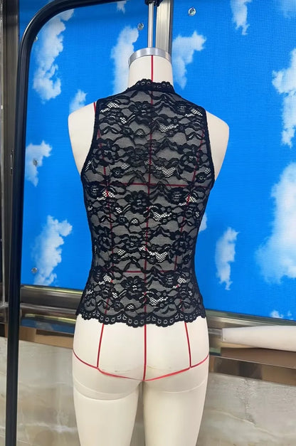 Women Kawaii Harajuku Retro Tank Tops Cut Out Mockneck Sleeveless Slim Fit Vest Trendy Summer Lace Corset Streetwear