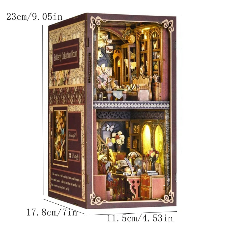 Wooden Book Nook Kits Miniature Wooden Doll Houses 3D Puzzles Assembly Building Toys Bookshelf Insert Decoration Toys For Gift