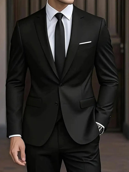 Men's Burgundy 2-Piece Suit Set (Blazer + Trousers Only, No Vest Included),Slim Fit Formal Business Wedding Party Jacket & Pants