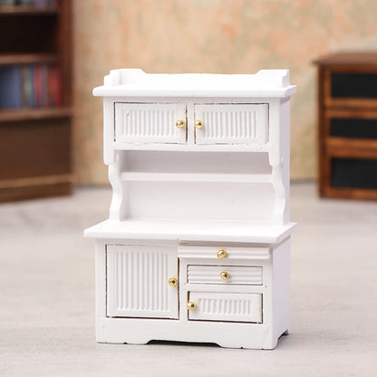 1PC Vintage Miniature Furniture 1:12 Dollhouse Wood Table Multifunction Cabinet Bookcase Model Toy Cupboard Dolls Accessories