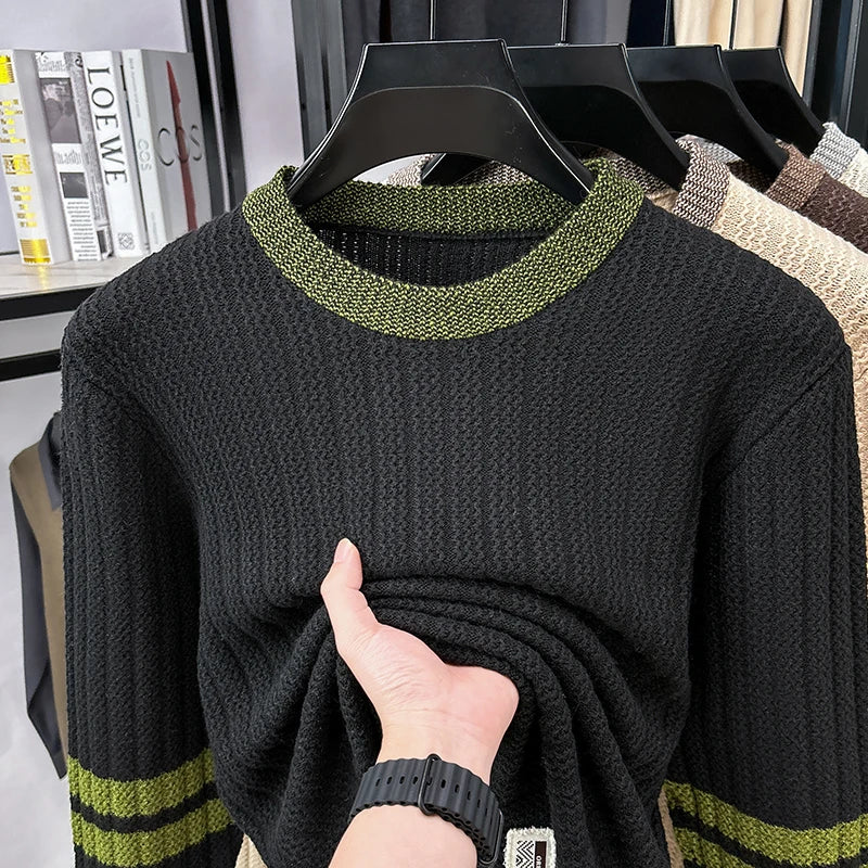 High-grade Hot Sale Men's Knit Sweater O-Neck Striped Wool Pullover Autumn Winter British Fashion Joint Casual Warm Men's Wear