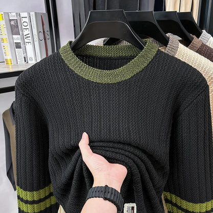 High-grade Hot Sale Men's Knit Sweater O-Neck Striped Wool Pullover Autumn Winter British Fashion Joint Casual Warm Men's Wear