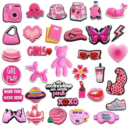 20-100pcs Pink Preparatory Course Shoe Charms Design Man Pins Accessories Funny Garden Shoes Buckle Decoration Unisex Kids Gifts