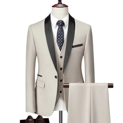 Men's Lapel Black Suit Set Coat Vest Trousers / Business Groomsmen Groom Wedding Dress Fprmal Blazer Pants
