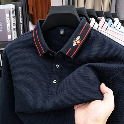 2026 Light Luxury Fashion 100% Pure Cotton Polo Shirt Men's Long Sleeved  Spring New Item Lapel Base T-shirt