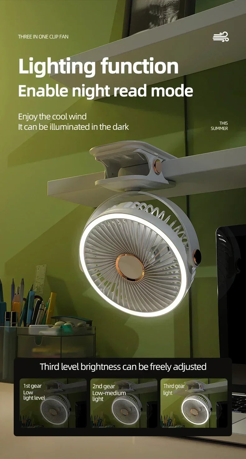 Car Rechargeable Desktop 2000mAh Portable Outdoor Home Fan Air Cycle Device Wireless Ceiling Mounted WithLED Light Clip on Amagi