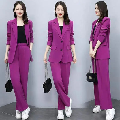 Spring 2026 plus Size Suit Set Loose Wide Leg Pants Two Piece Set Korean Style Commute Casual High Waist Polyester Fiber
