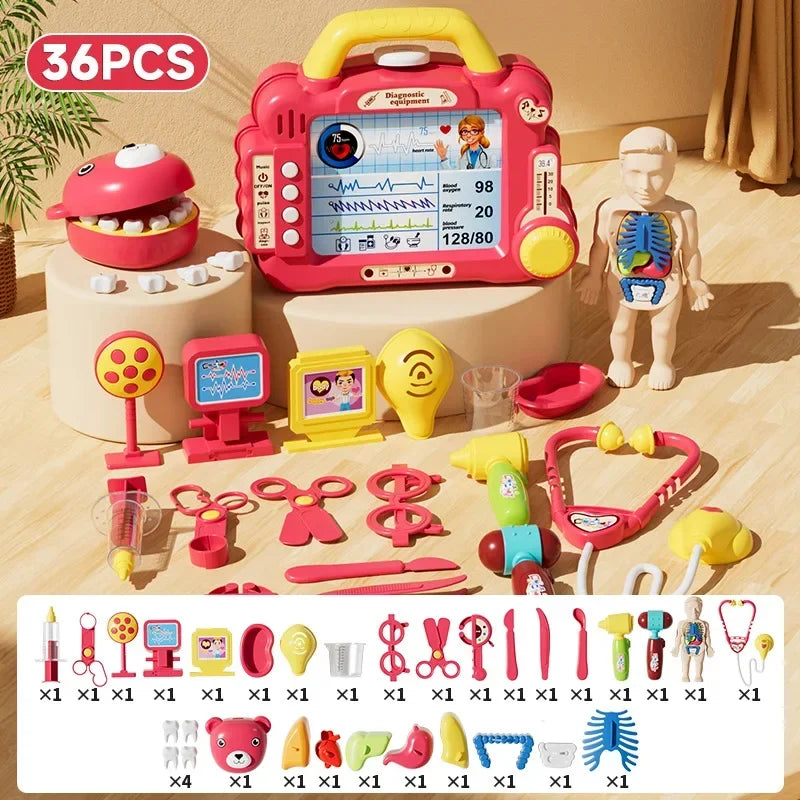 Kids Pretend Play Doctor Toy Set Simulation Nurse Injection Stethoscope Sound Light Medical Kit Dental Play Educational Toy Gift