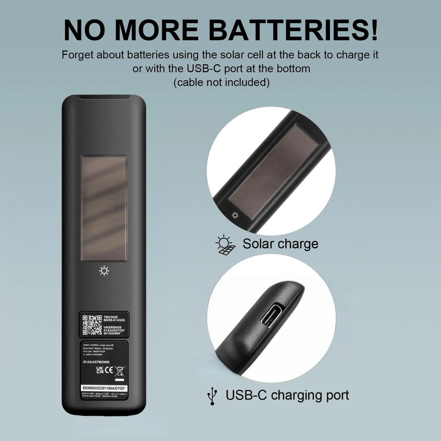 BN59-01432A TM2360E Rechargeable Voice Remote for Samsung Smart TVs, Replacement for All 2021–2025 Samsung TV Remote with Sloar