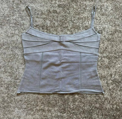 Tankair Basic Silver Grey Green Shiny Knitted Elastic Strap Vest Women's Fashion Summer Short Length  Color Casual Wear