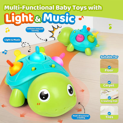 Baby Musical Turtle Crawling Toy, Interactive Light & Sound Sensory Toy, Tummy Time Fine Motor Skill Toy