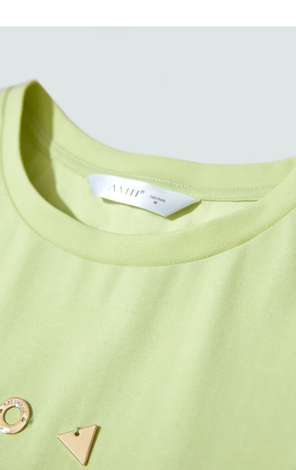 Amii Minimalist T-shirt Women's Tops O-neck Short Sleeves Geometric Decoration Antibacterial Cotton Elastic Casual Tees 12521088