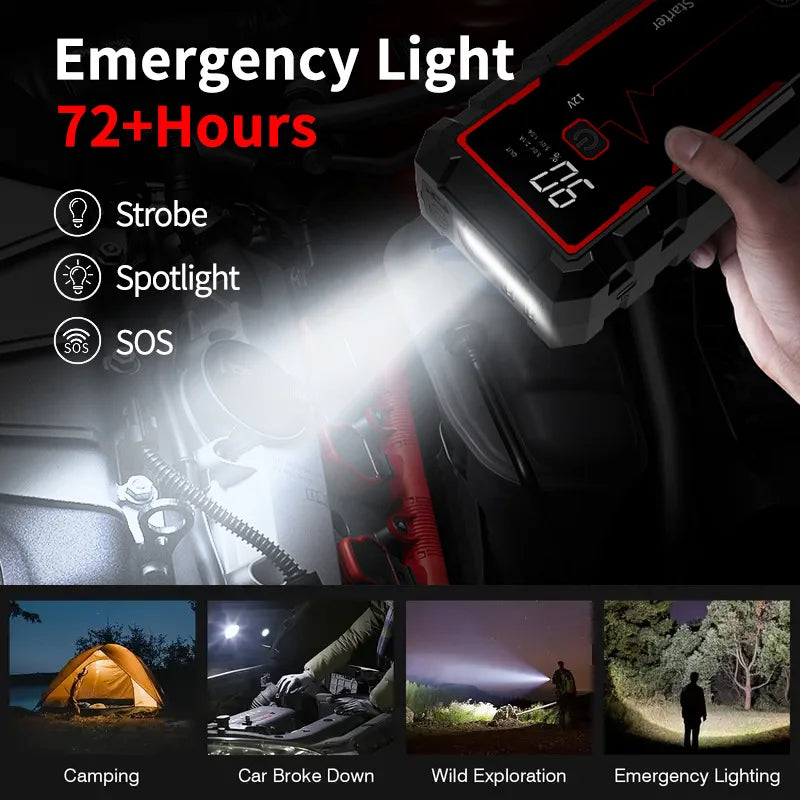 12V Portable Jump Starter Car 5000A Battery Car Starter Self-driving Flame Off and Electric TreasureFor 8-10L Petrol Diesel Car