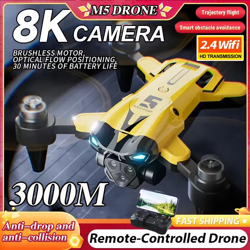 M5 Drone Professional 8K GPS Three Camera 360° Obstacle Avoidance Photography Optical Flow Positioning Brushless Quadcopte Gifts
