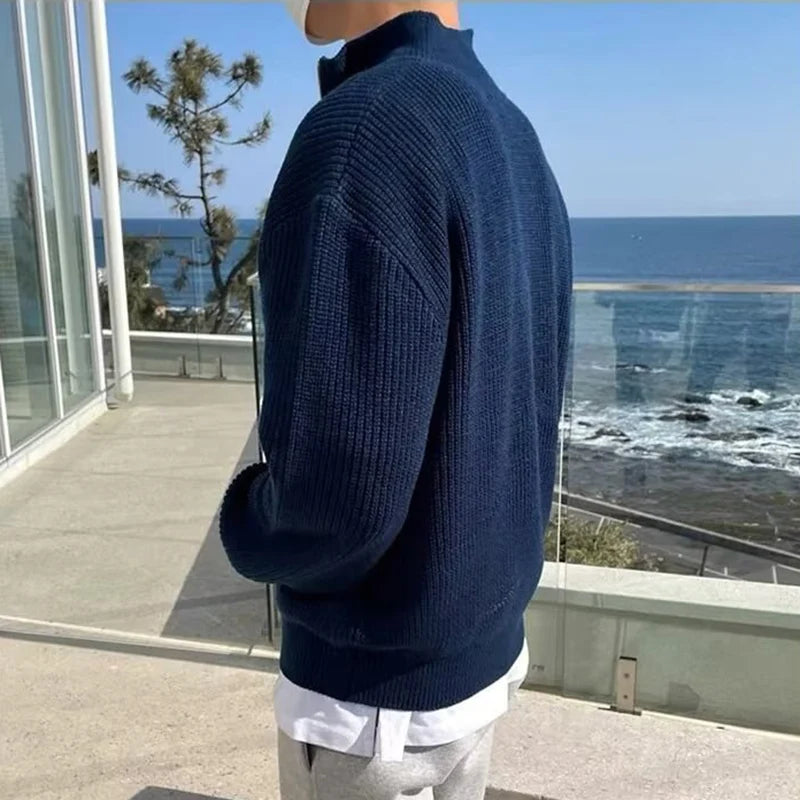 Trend Mens Casual Sweater New Half Zipper Pullover Autumn Winter Fashion Streetwear Sweater Outdoor Work Sweatshirts Solid Top