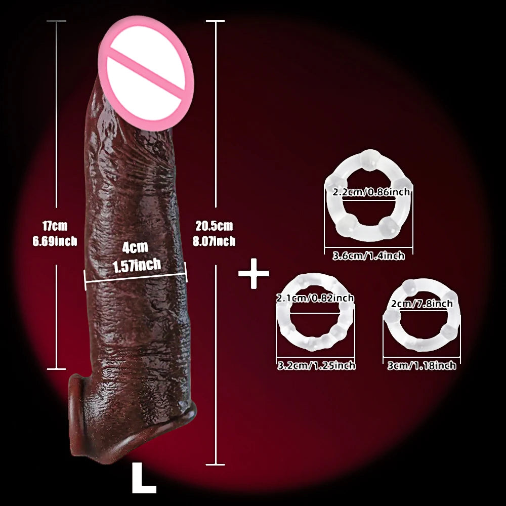 Realistic Super Huge Penis Sleeve Big Growth Penis Delayed Ejection Extend Penis Reusable Enlarger Silicone Condom Male Sex Toy