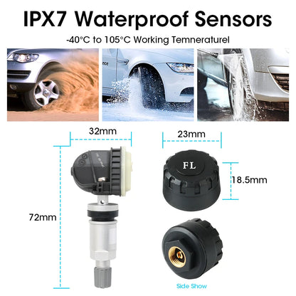 JMCQ USB Android TPMS Tire Pressure Monitoring System Display Alarm System Internal External 5 Sensors For Car Navigation Radio