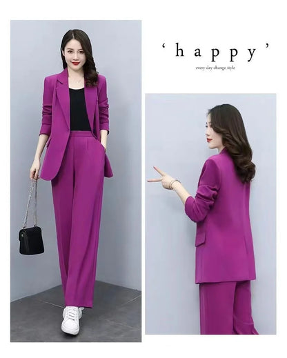 Spring 2026 plus Size Suit Set Loose Wide Leg Pants Two Piece Set Korean Style Commute Casual High Waist Polyester Fiber