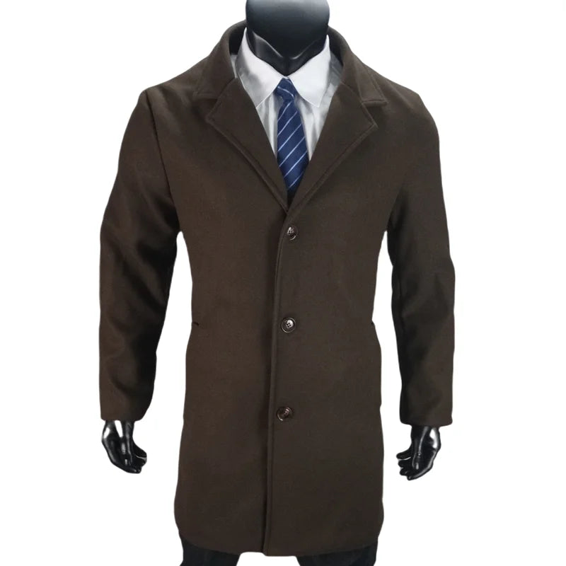 Men's Coat Lined Autumn Winter New Jackets Man Long Clothes Jacket England British Style Wool  Lapel Outerwear EU Size M-XXL