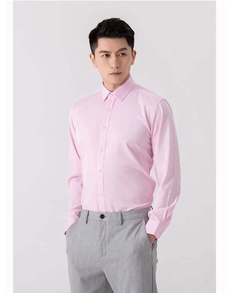New Men's Shirt Long Sleeve Tooling Elastic Business Slim-fit Non-ironing Long Sleeve High-end Solid Color Men's Casual Shirts