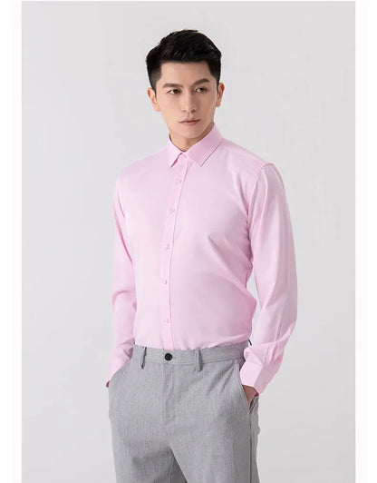 New Men's Shirt Long Sleeve Tooling Elastic Business Slim-fit Non-ironing Long Sleeve High-end Solid Color Men's Casual Shirts