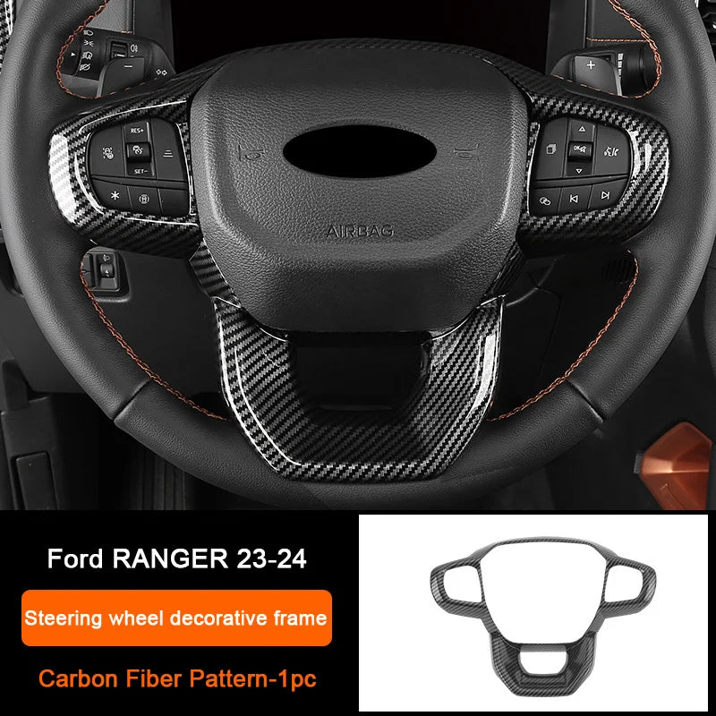 Carbon Fiber Car Interior Overlay Accessories For Ford Ranger Raptor Wildtrak T9 2022-2025, Central Gear Shift Panel Door Trim