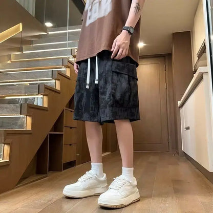Casual Men's Cargo Shorts Breathable Summer Street Style Tie-Dye Oversized Pocket Shorts for Men