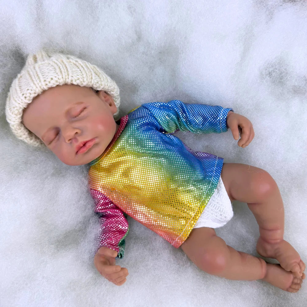 13 Inch Dark Skin LouLou All Silicone Reborn Doll Lifelike Elastic Soft Solid Silicone Washable Doll Stress-relieving Toys